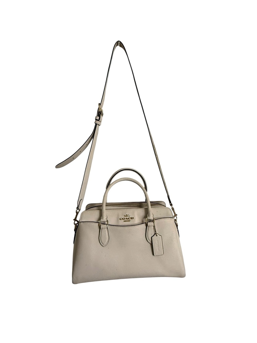 Coach CB348 Pebbled Leather Satchel Crossbody Bag in Chalk